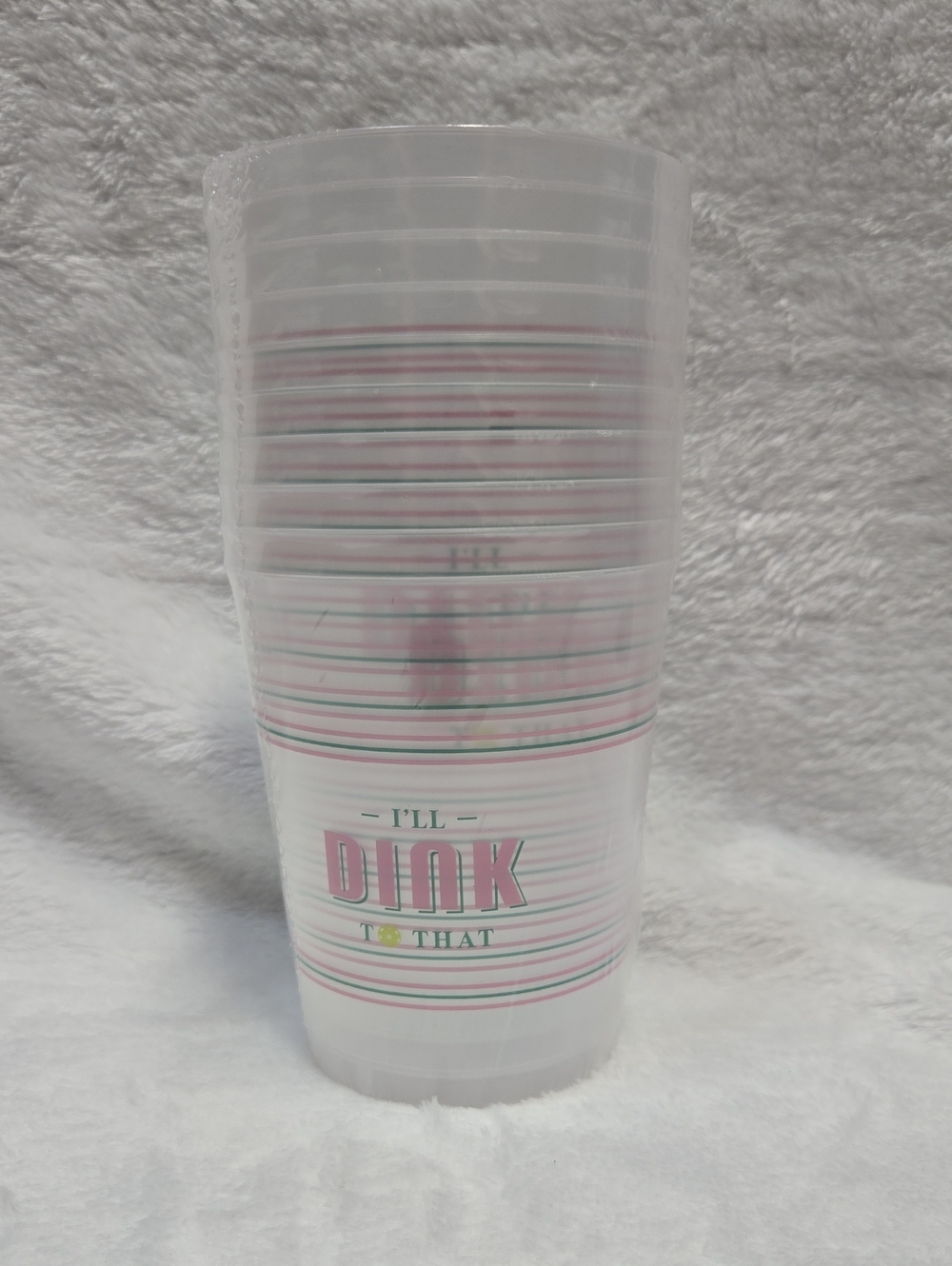 🌞NWT! I'll Dink To That Pink Stripe Plastic Tumbler 10 Pack